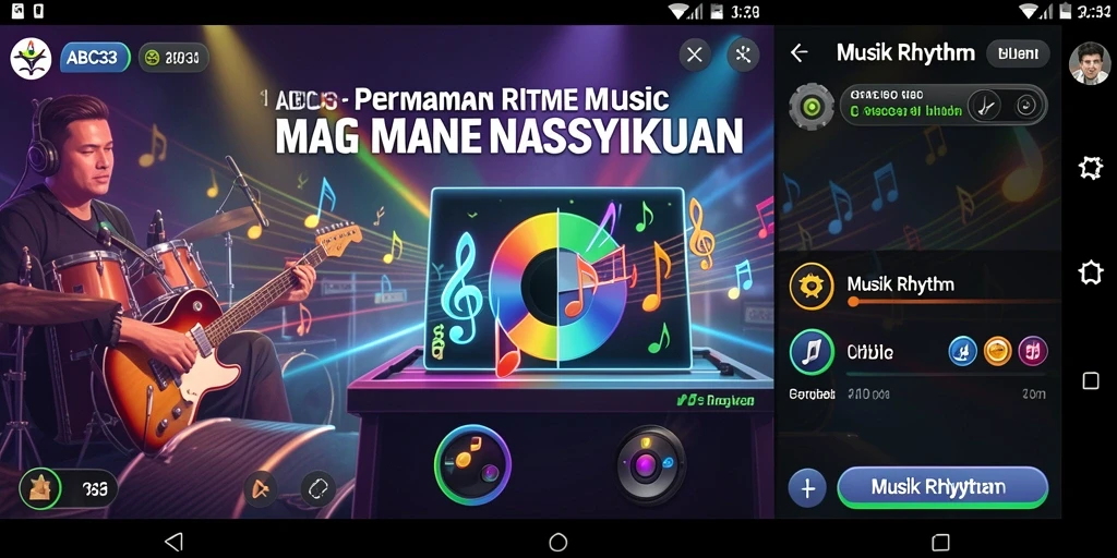 Tampilan antarmuka game Musik Rhythm ABC33 yang menarik dan berwarna.