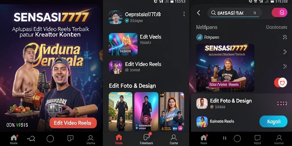 Tampilan utama SENSASI777 dengan fitur lengkap untuk Edit Video Reels.