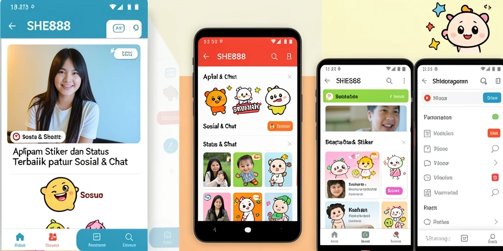 Antarmuka SHE888 dengan koleksi stiker yang menarik.